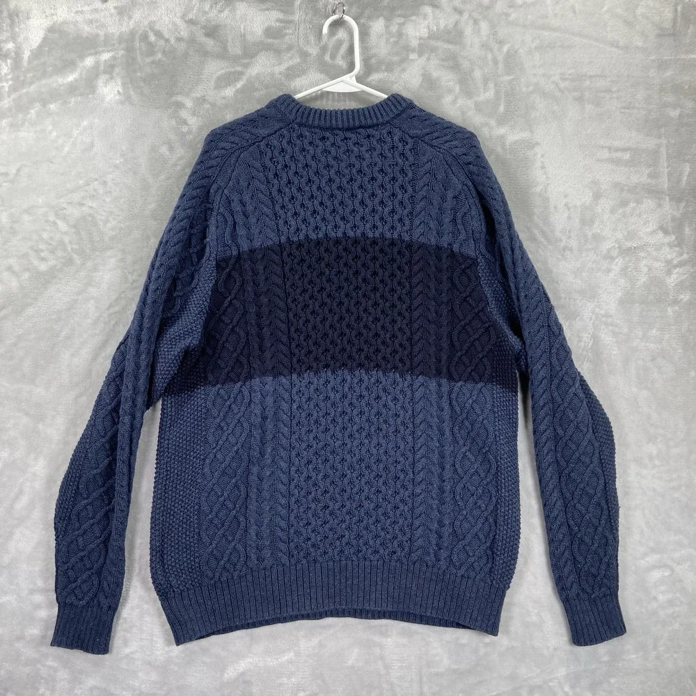 Vineyard Vines Sweater men's Large Chunky Knit Merino Wool Cotton Crew Neck Blue - Picture 11 of 11